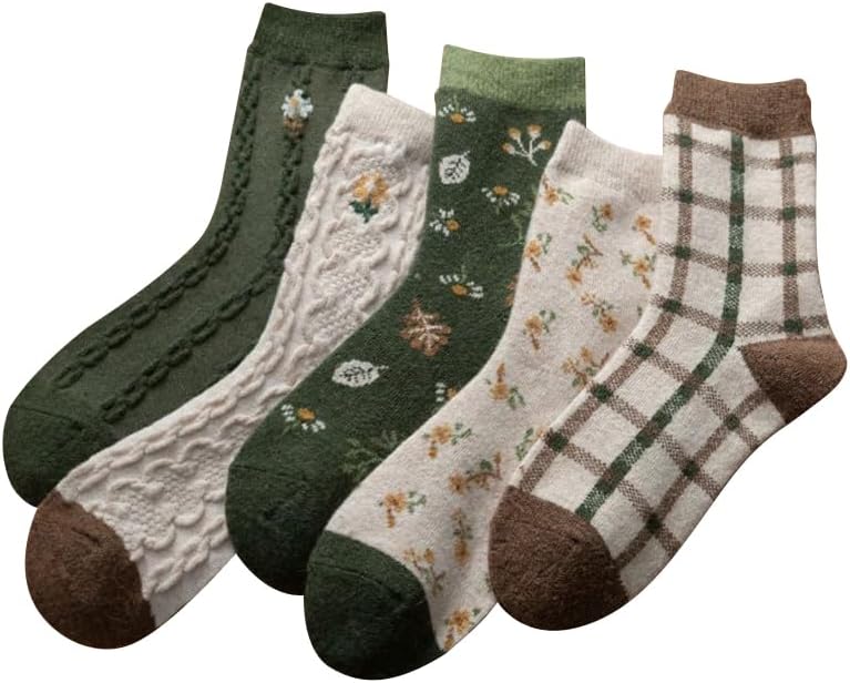 MarJunSep Wool Fall Boot Socks Women Teen Girls Thick Knit Vintage Cute Floral Cottage Core Boho Winter Warm Crew Socks - Image 1